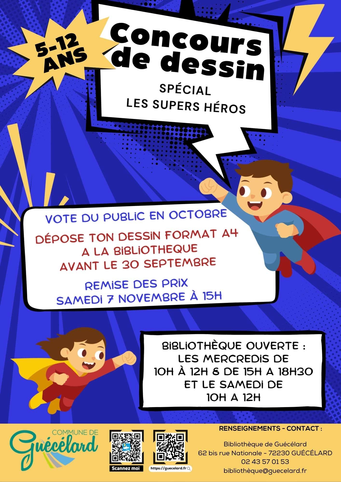 Affiche flyer Concours dessin BD illustratif ludique enfant pop bleu noir jaune